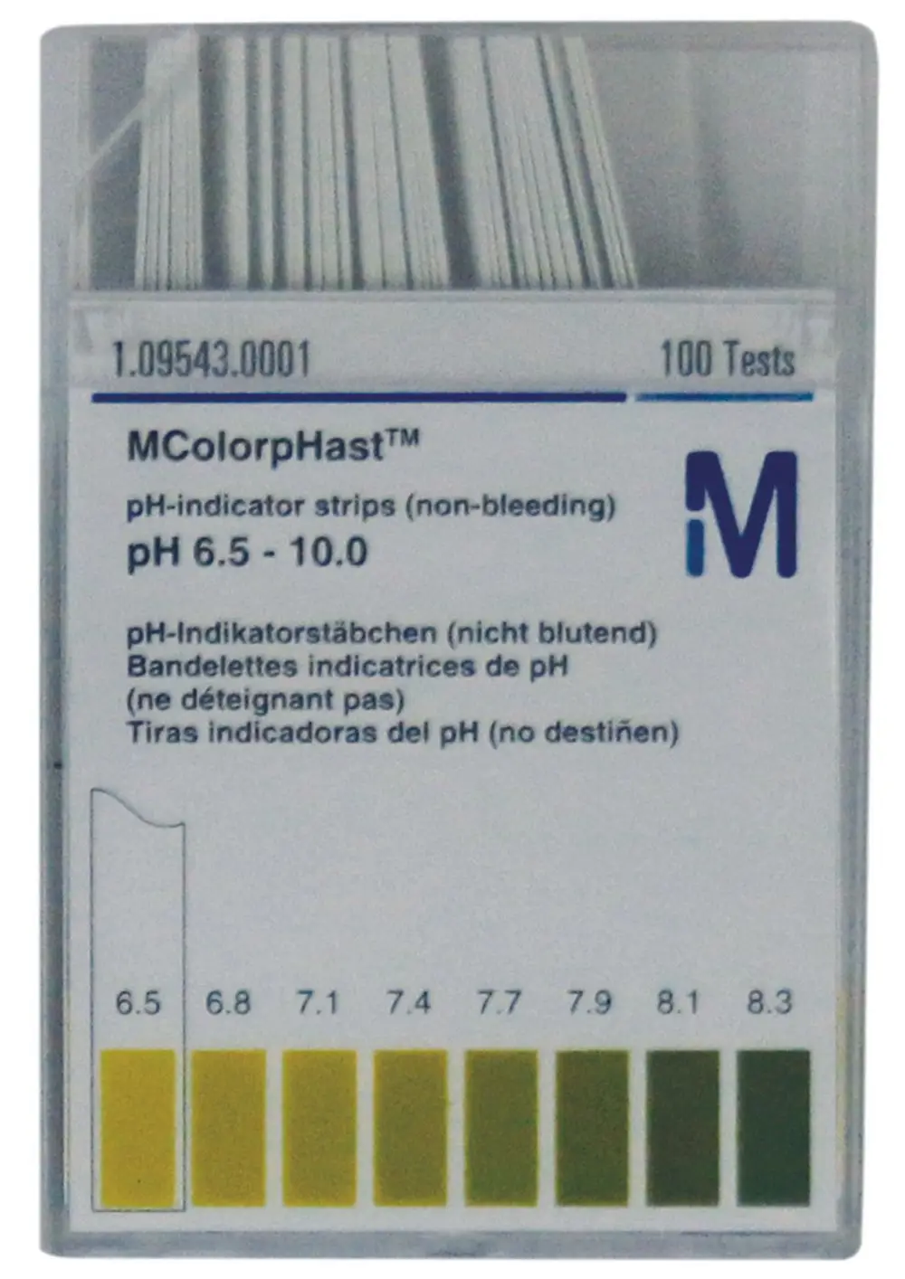 Judo pH-Teststäbchen in einer Verpackung mit 100 Tests, zur Messung des pH-Wertes im Bereich von 6,5 bis 10, mit Farbskala zur Auswertung.